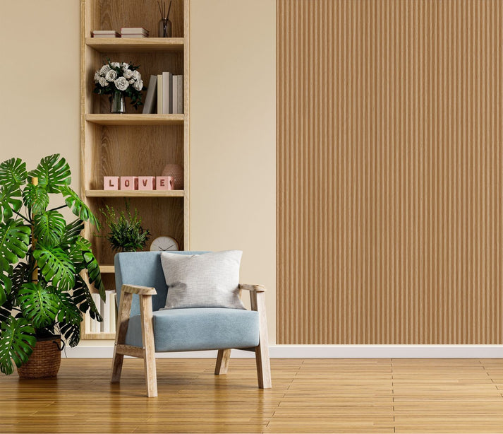 Oak PVC Fluted Tube Seamless Acoustic Wall Panel 12 Pack 16 x 240cm