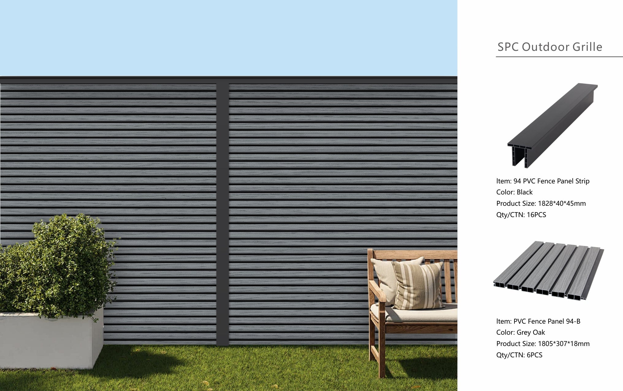 Grey Oak Composite Outdoor Fencing 180cm