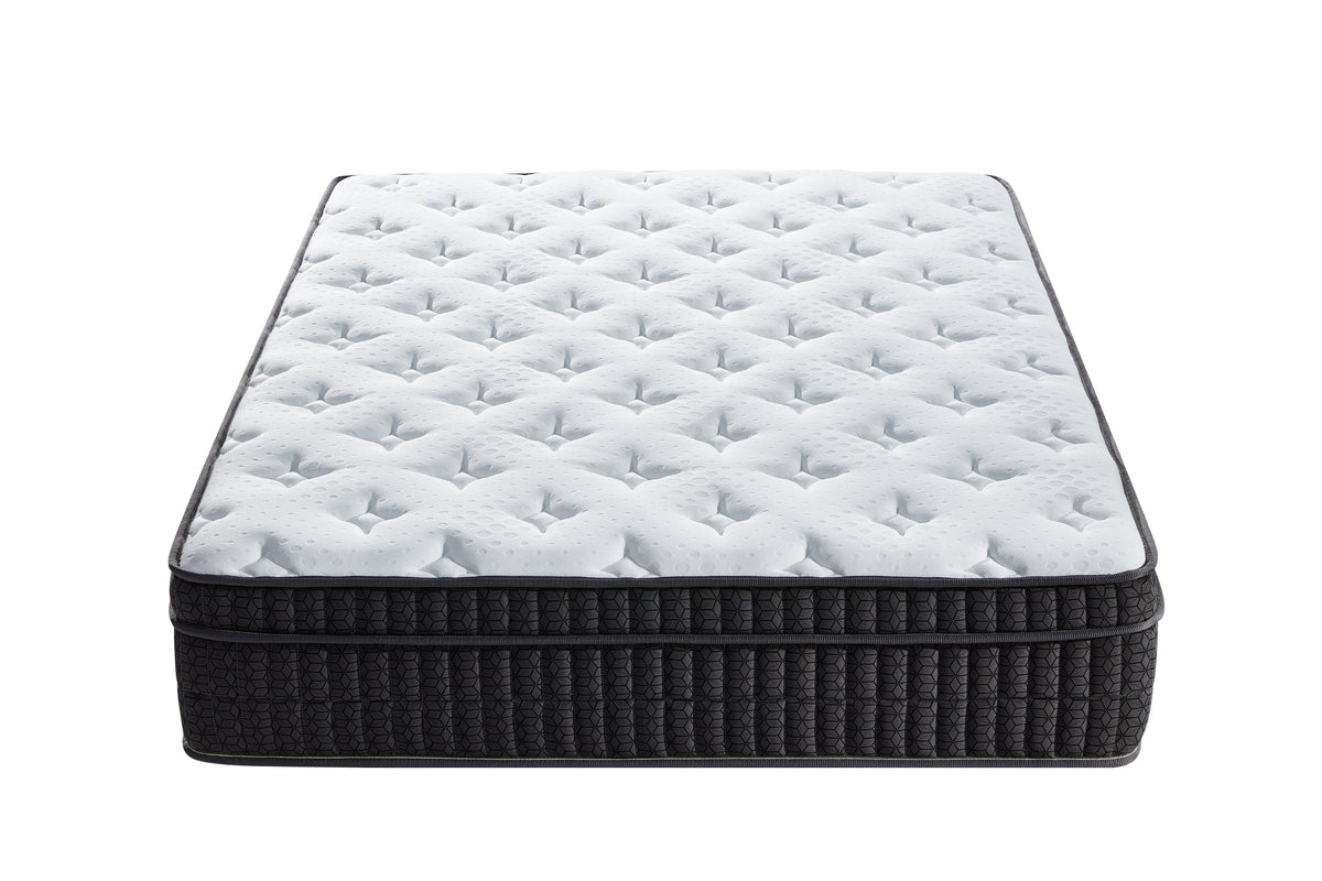 Side view of AWS Gel Memory Foam and 2000 Pocket Spring Mattress in a Box, 35cm deep, medium firm for restful sleep.