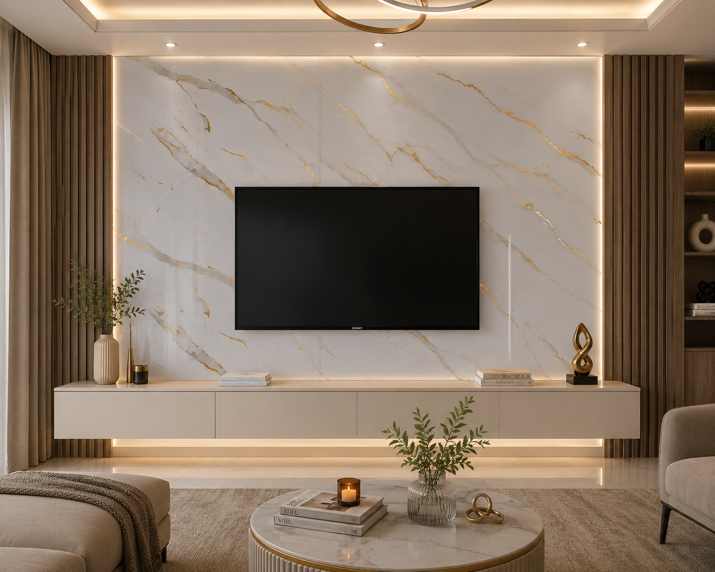 White Gold and Grey Vein Marble Effect Indoor PVC Wall Panel 60 x 240cm
