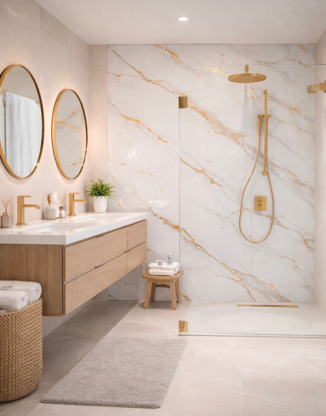White Gold and Grey Vein Marble Effect Indoor PVC Wall Panel 60 x 240cm
