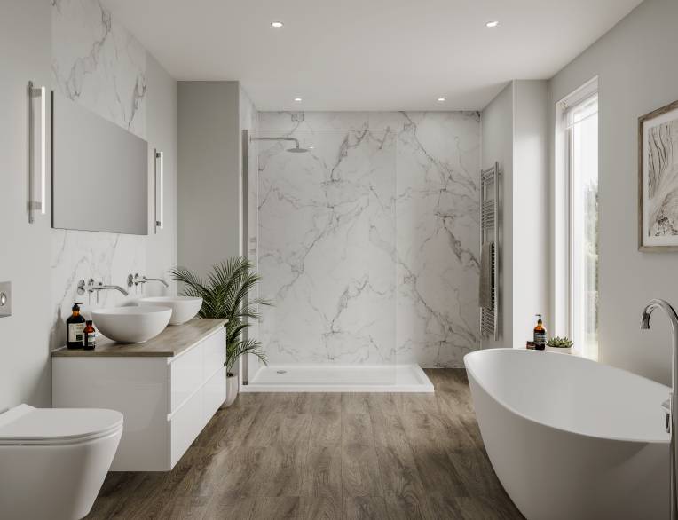 White Brown and Grey Vein Marble Effect Indoor PVC Wall Panel 60 x 240cm