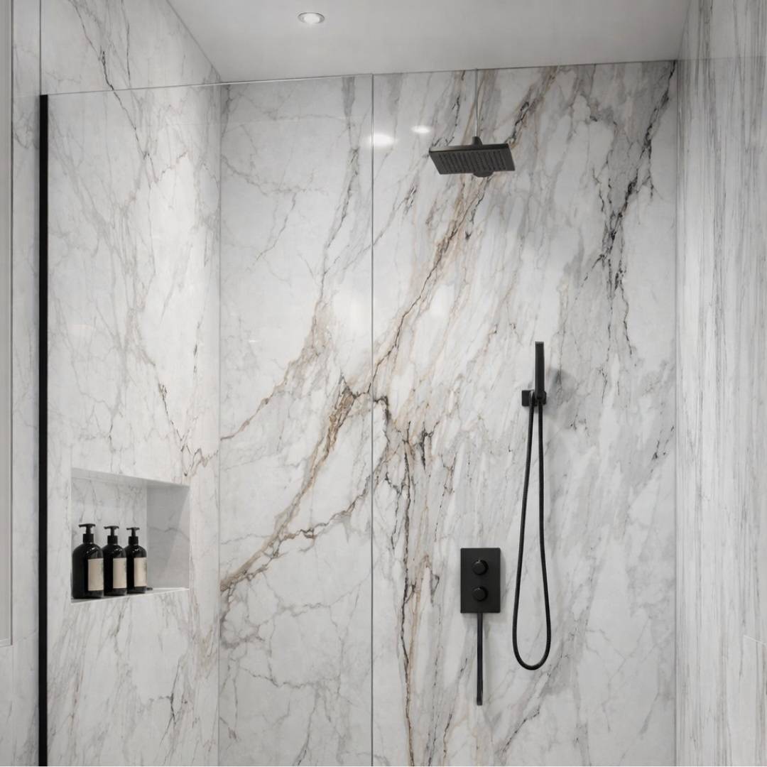 White Brown and Grey Vein Marble Effect Indoor PVC Wall Panel 60 x 240cm