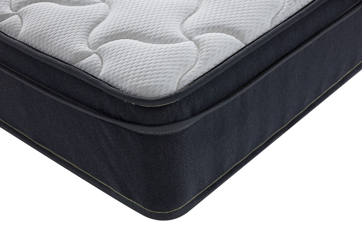 AWS 2000 Pocket Spring Pillow Top Mattress in a Box, 28cm deep, medium firm with detailed spring construction.