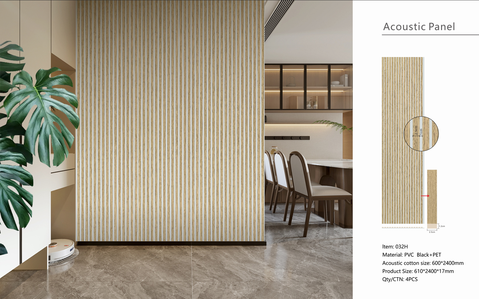 Oak Premium Acoustic Wall Panel (White Backing) 60 x 240cm