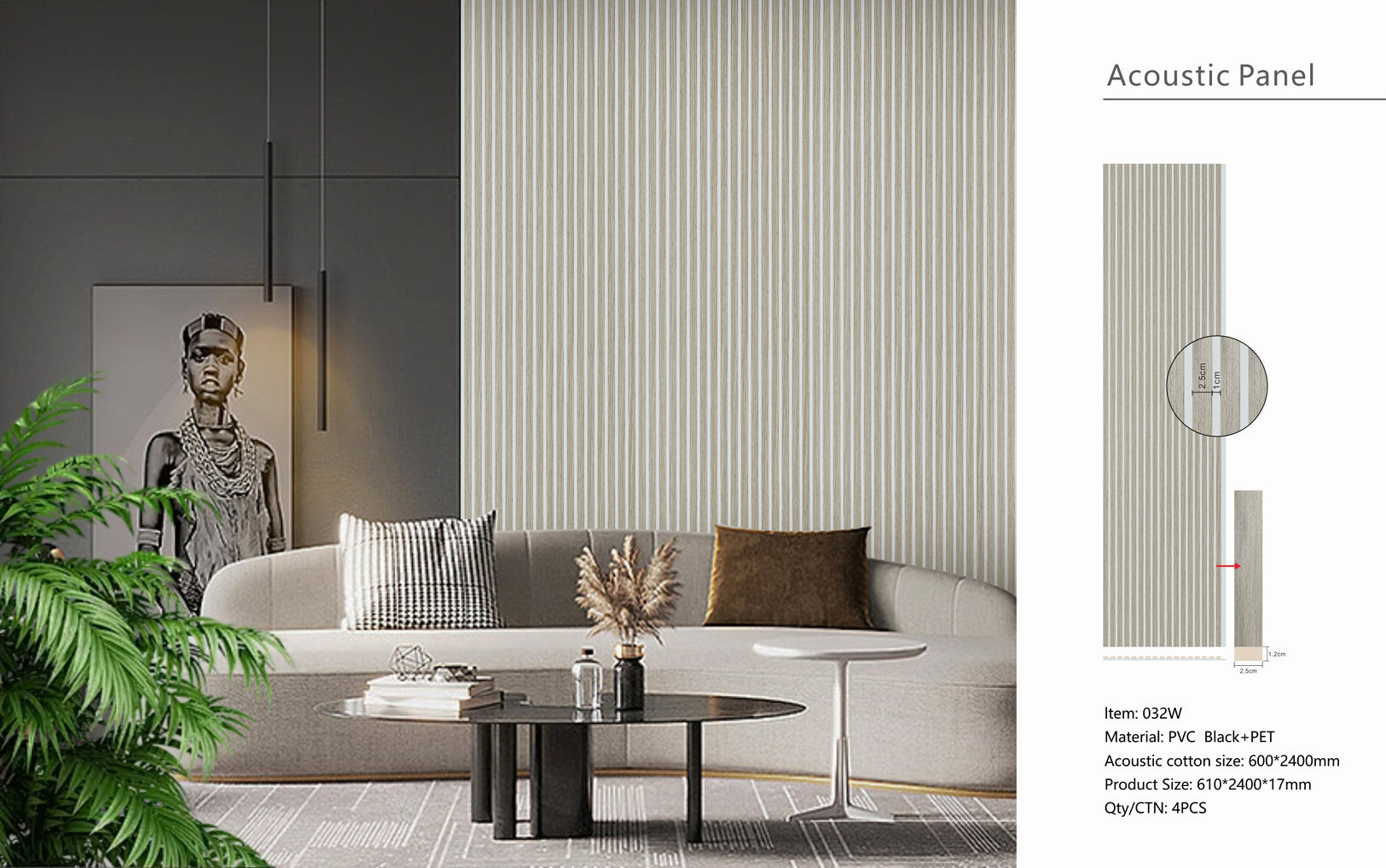Light Oak Premium Acoustic Wall Panel (White Backing) 60 x 240cm