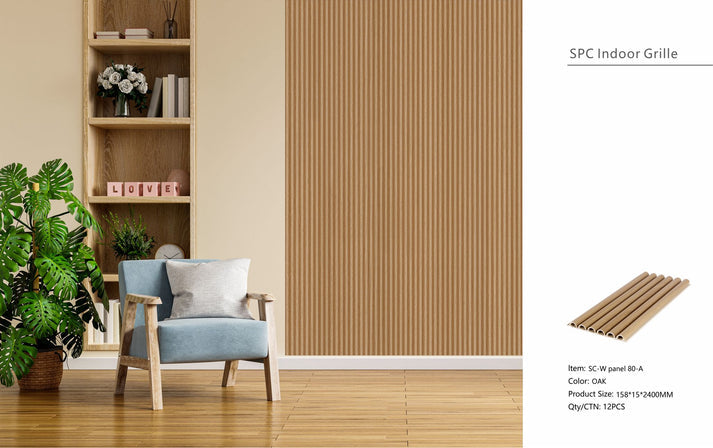 AWS Oak PVC Fluted Tube Seamless Acoustic Wall Panel, 16 x 240cm, 12-pack, showing textured fluted surface for soundproofing.
