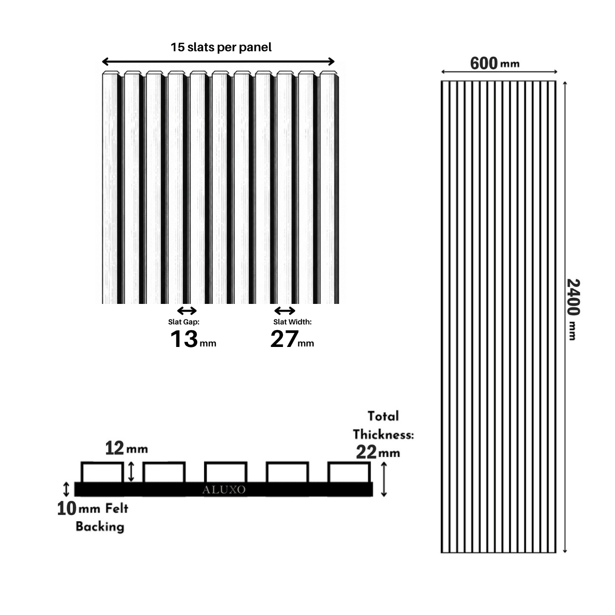 Acoustic Slatted Wall Panels - Luxe Finish - 240cm x 60cm (4 pack)