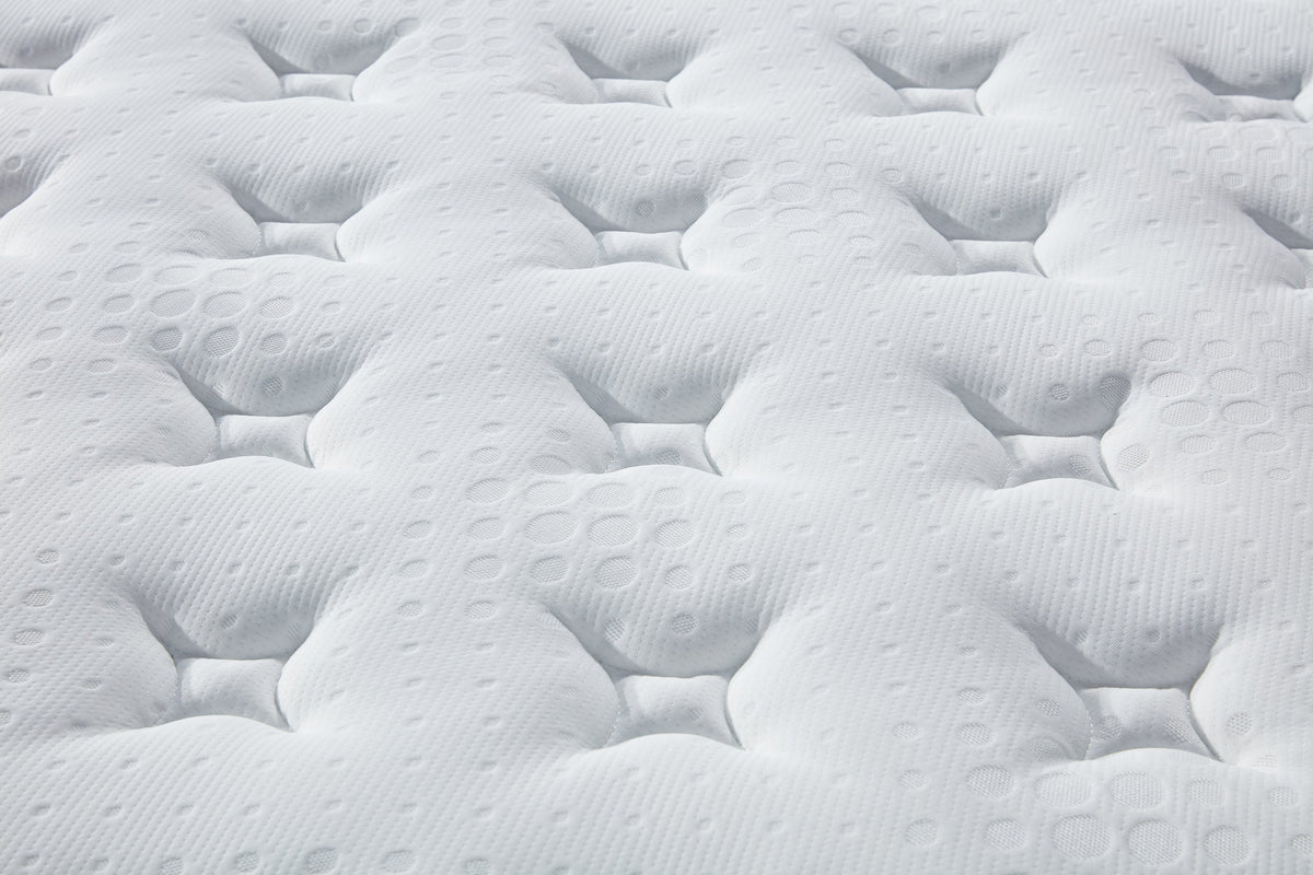 AWS Gel Memory Foam and 2000 Pocket Spring Mattress in a Box, 35cm deep, medium firm with built-in wheels for easy mobility.