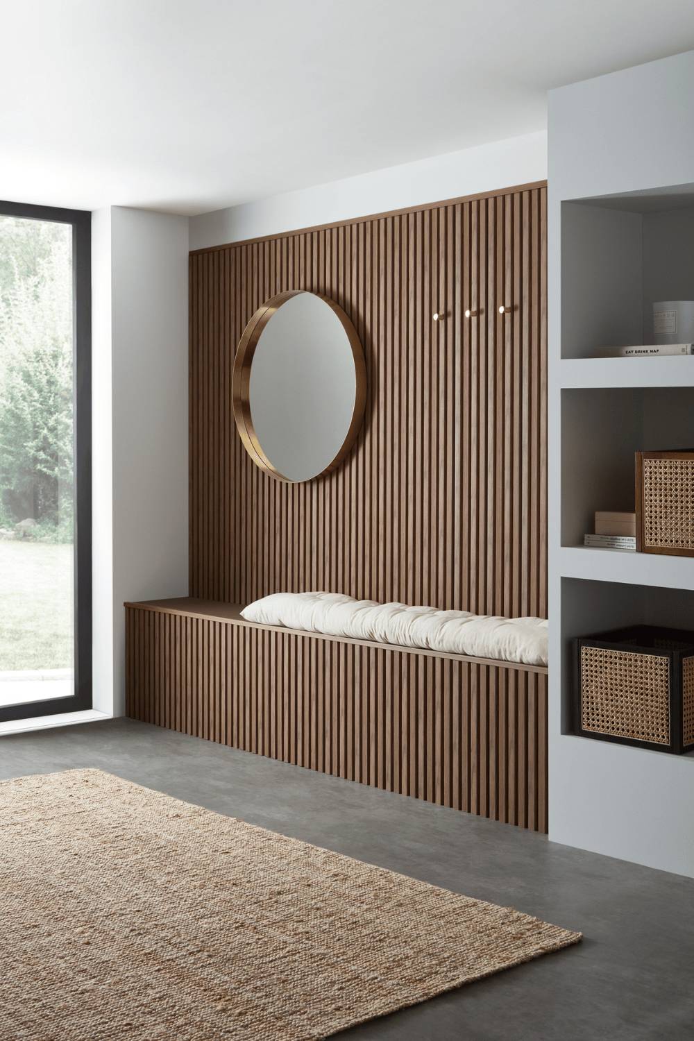 AWS Teak Oak Acoustic Wall Panel with natural wood slats, 60x240cm, for soundproofing and stylish wall decor