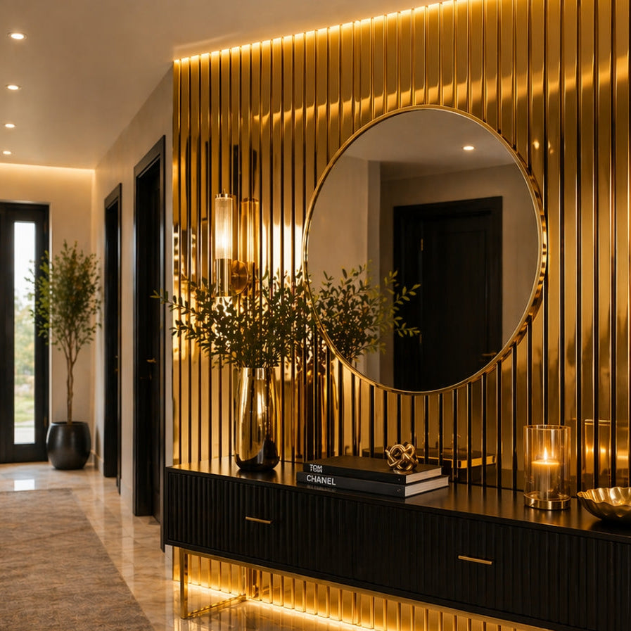 Shiny Metallic Gold Acoustic Wall Panels 60 x 240cm