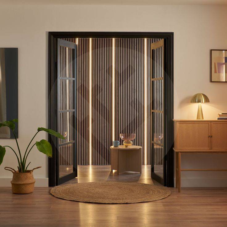 Dark walnut wood effect acoustic wall panel with slatted design, measuring 60 x 280cm, by AWS for stylish sound absorption.